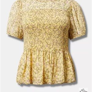 Torrid Yellow Floral Smocked Blouse